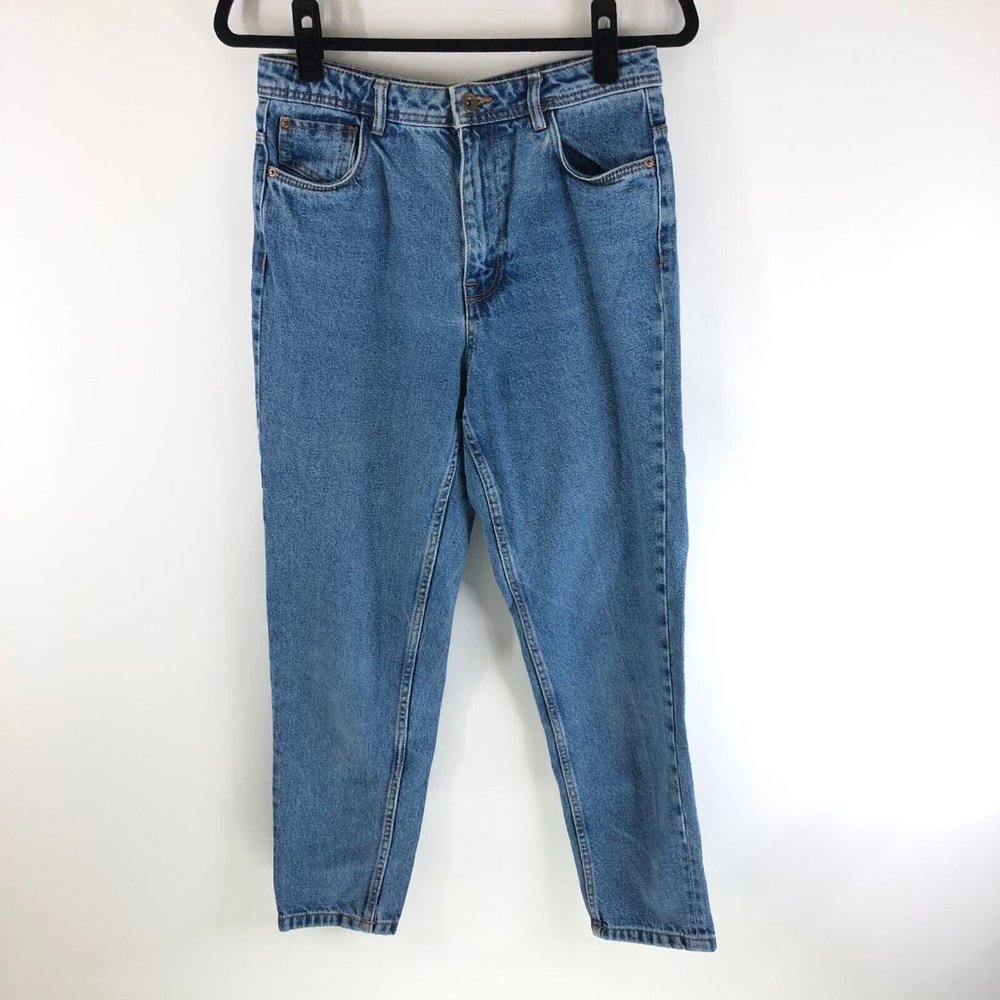 Zara Womens Mom Jeans High Rise Tapered Ankle Crop Medium Wash Size 6